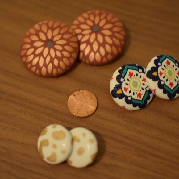 Handmade Fabric Button Earrings - Picture 3 of 4